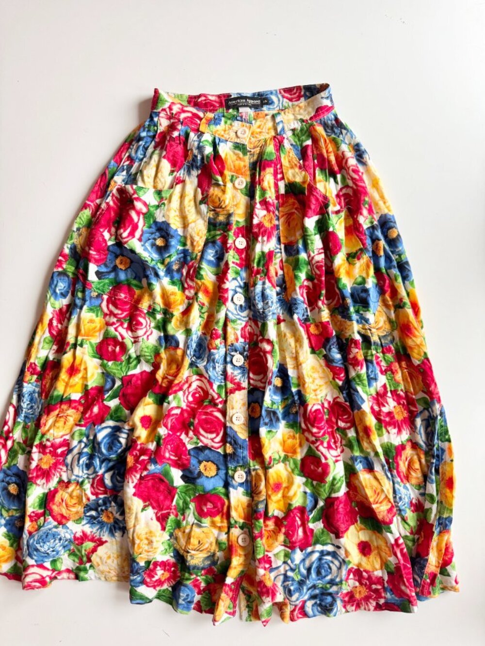 AMERICAN APPAREL Floral Print Viscose Twill A-Line Midi Skirt, Size XS